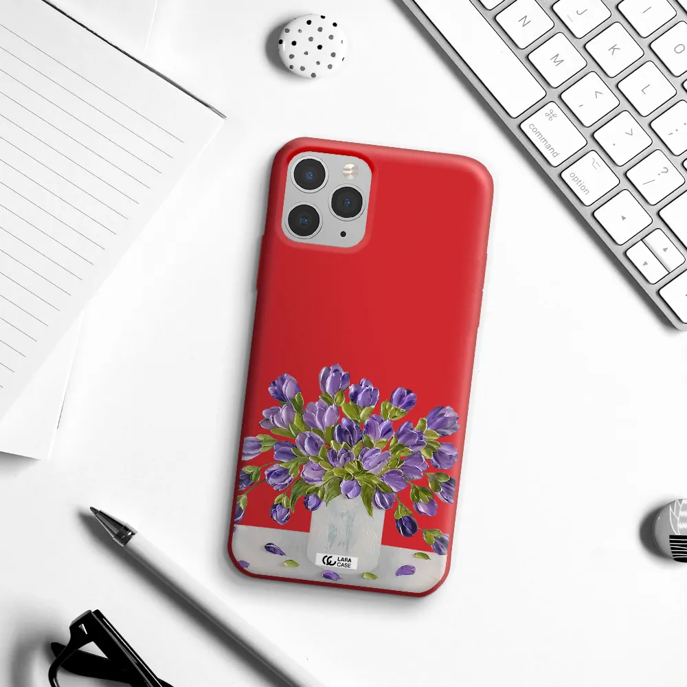 a bunch of purple flowers Apple iPhone 11 pro Silicone Imperial Red Case