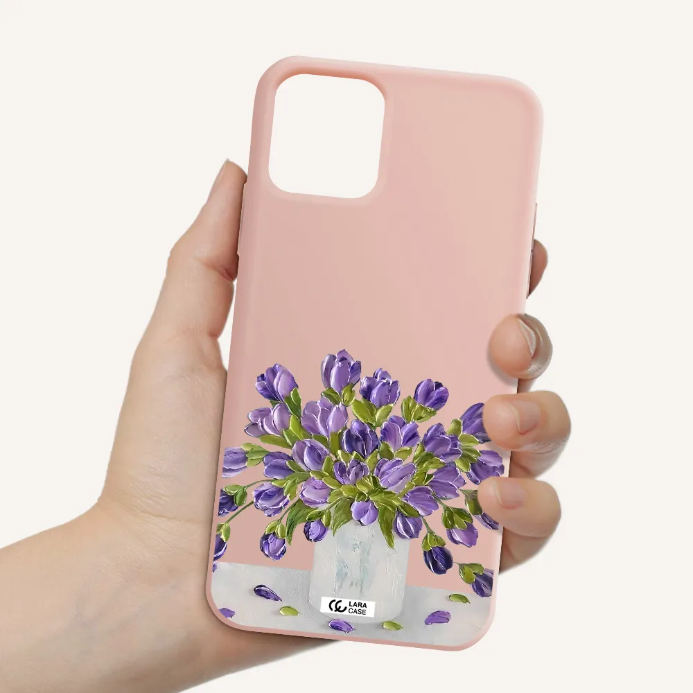 a bunch of purple flowers Apple iPhone 11 pro Silicone pastel pink Case