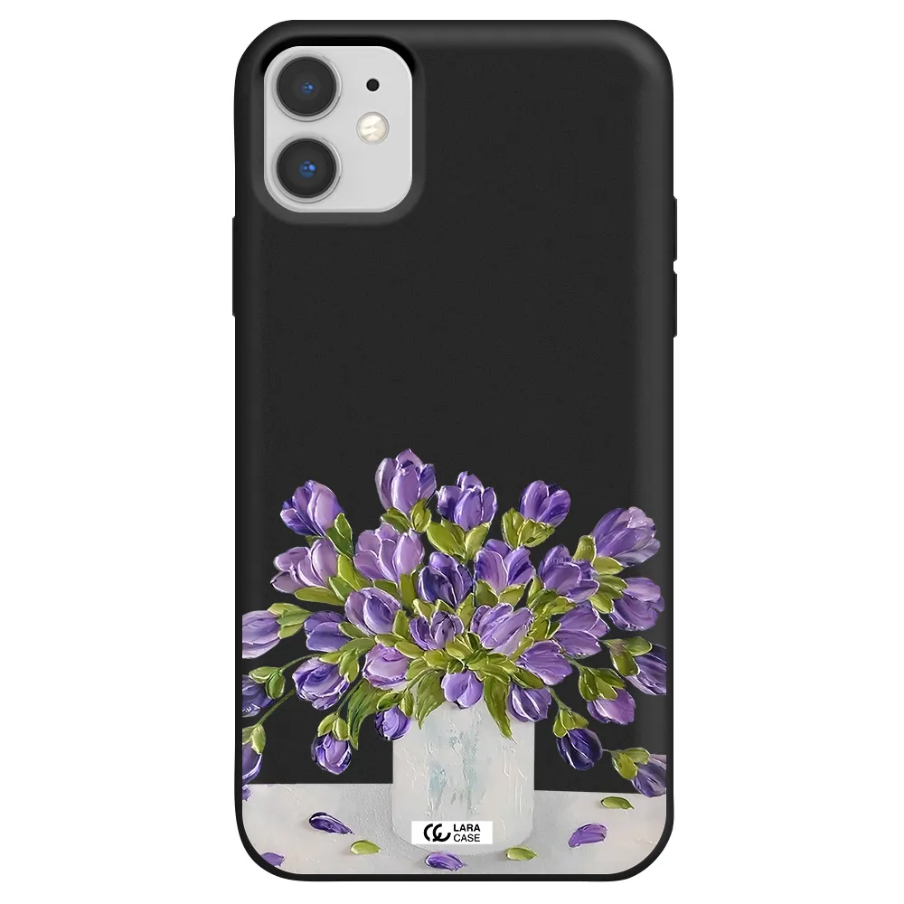 a bunch of purple flowers Apple iPhone 11 Silicone black Case