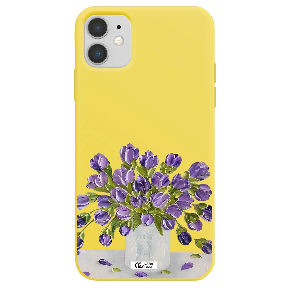 a bunch of purple flowers Apple iPhone 11 Silicone canary yellow Case