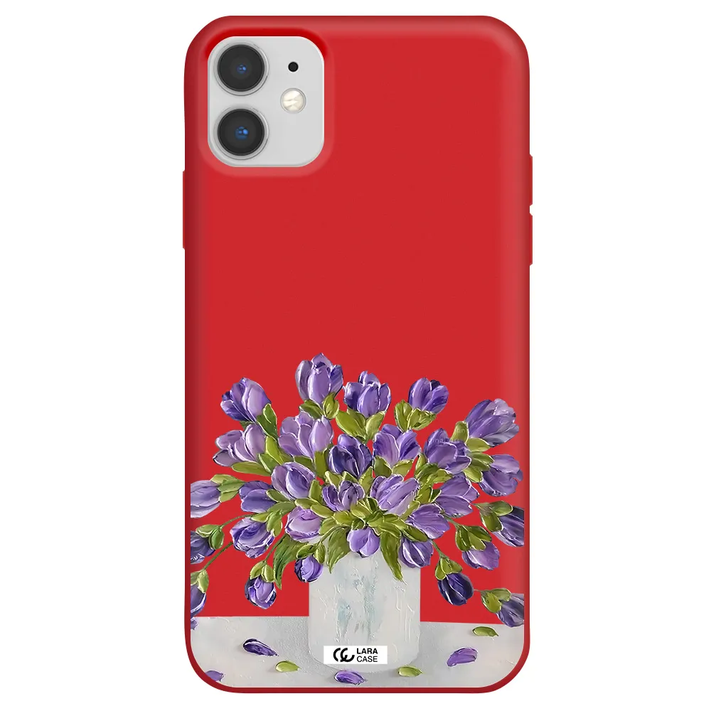 a bunch of purple flowers Apple iPhone 11 Silicone Imperial Red Case