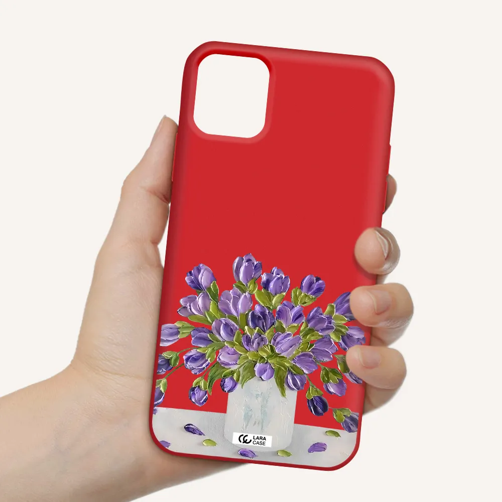 a bunch of purple flowers Apple iPhone 11 Silicone Imperial Red Case