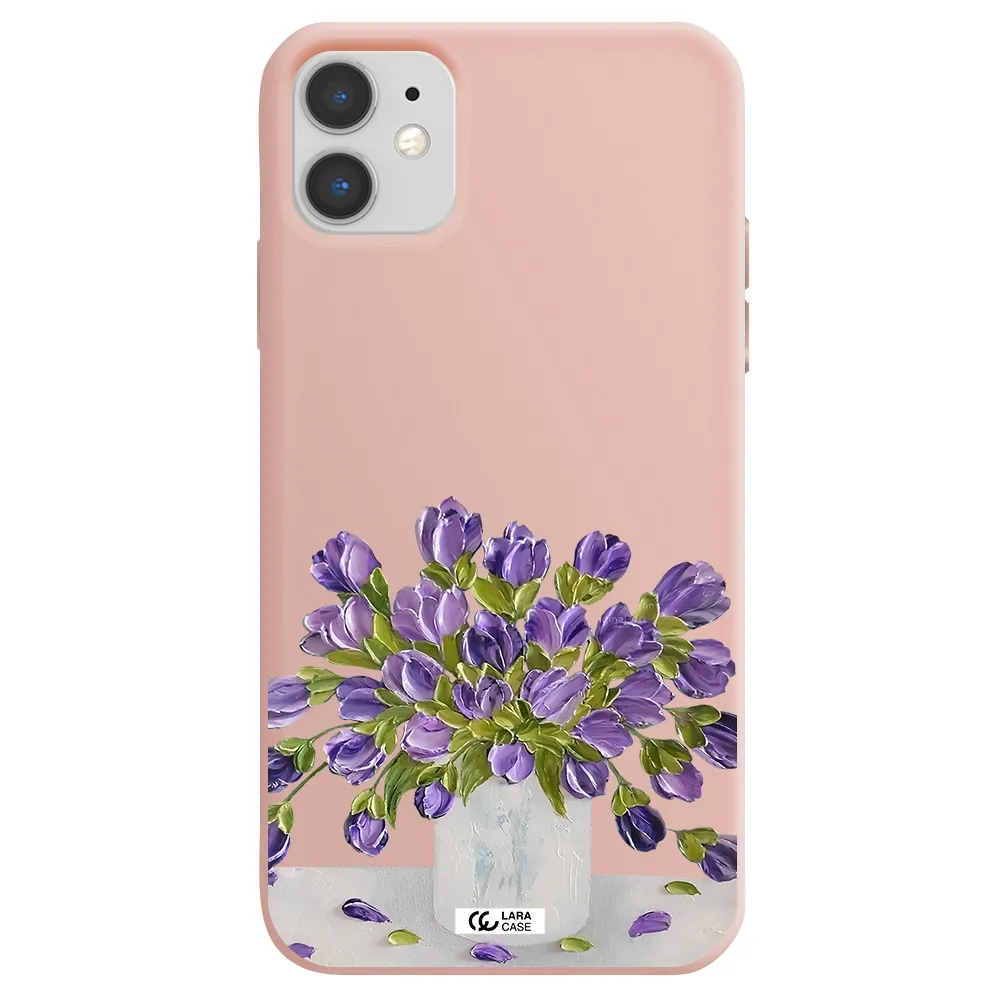 a bunch of purple flowers Apple iPhone 11 Silicone pastel pink Case