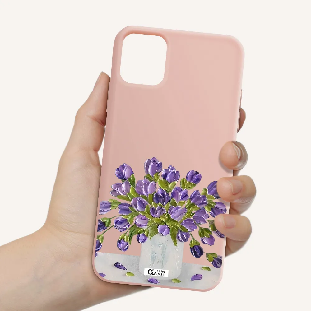 a bunch of purple flowers Apple iPhone 11 Silicone pastel pink Case