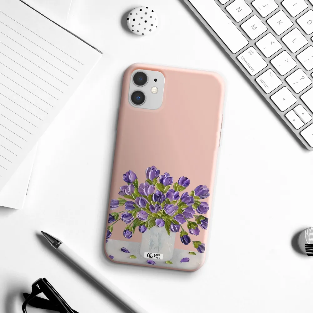 a bunch of purple flowers Apple iPhone 11 Silicone pastel pink Case