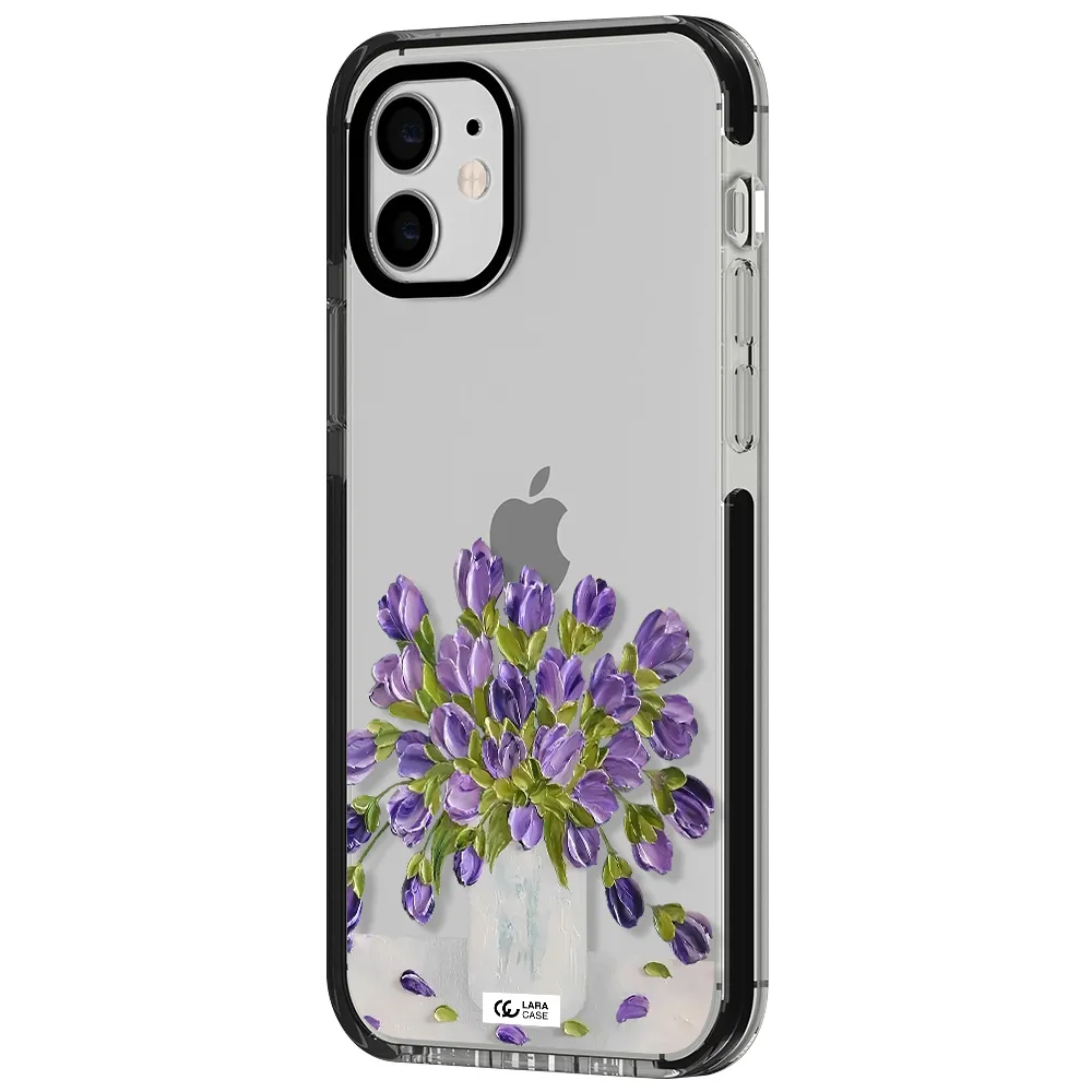 a bunch of purple flowers Apple iPhone 12 impact black border Case
