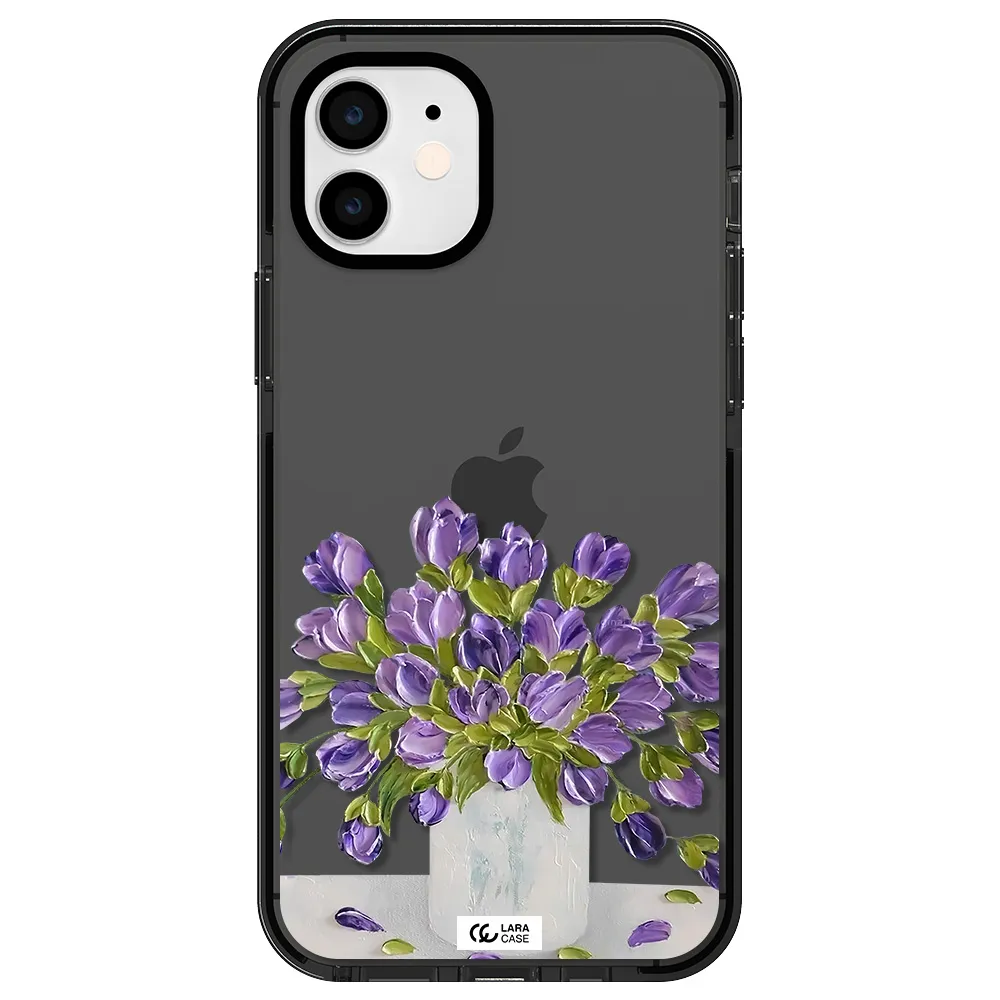 a bunch of purple flowers Apple iPhone 12 impact Smoke Black Case
