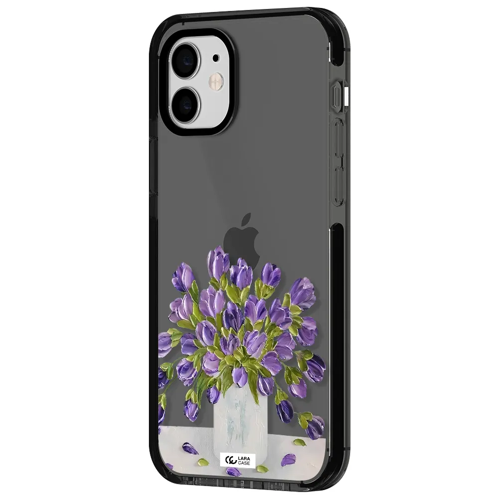 a bunch of purple flowers Apple iPhone 12 impact Smoke Black Case