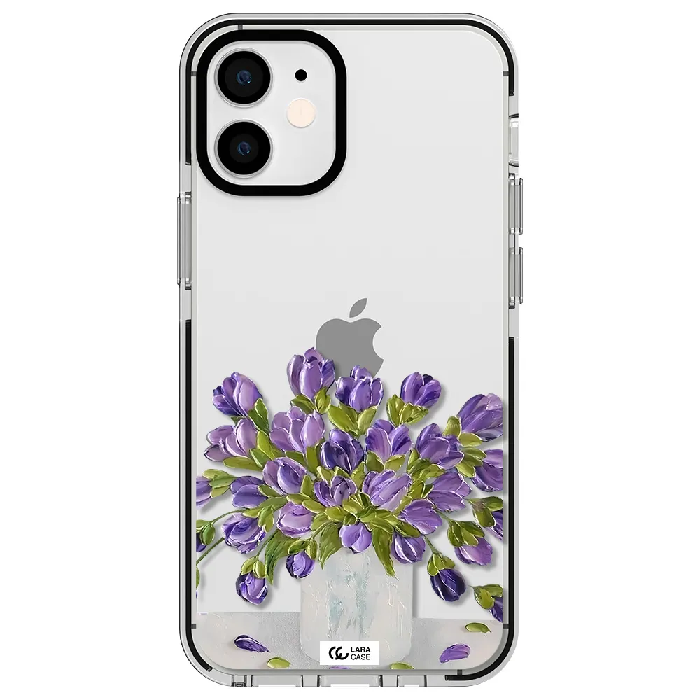 a bunch of purple flowers Apple iPhone 12 mini impact black border Case