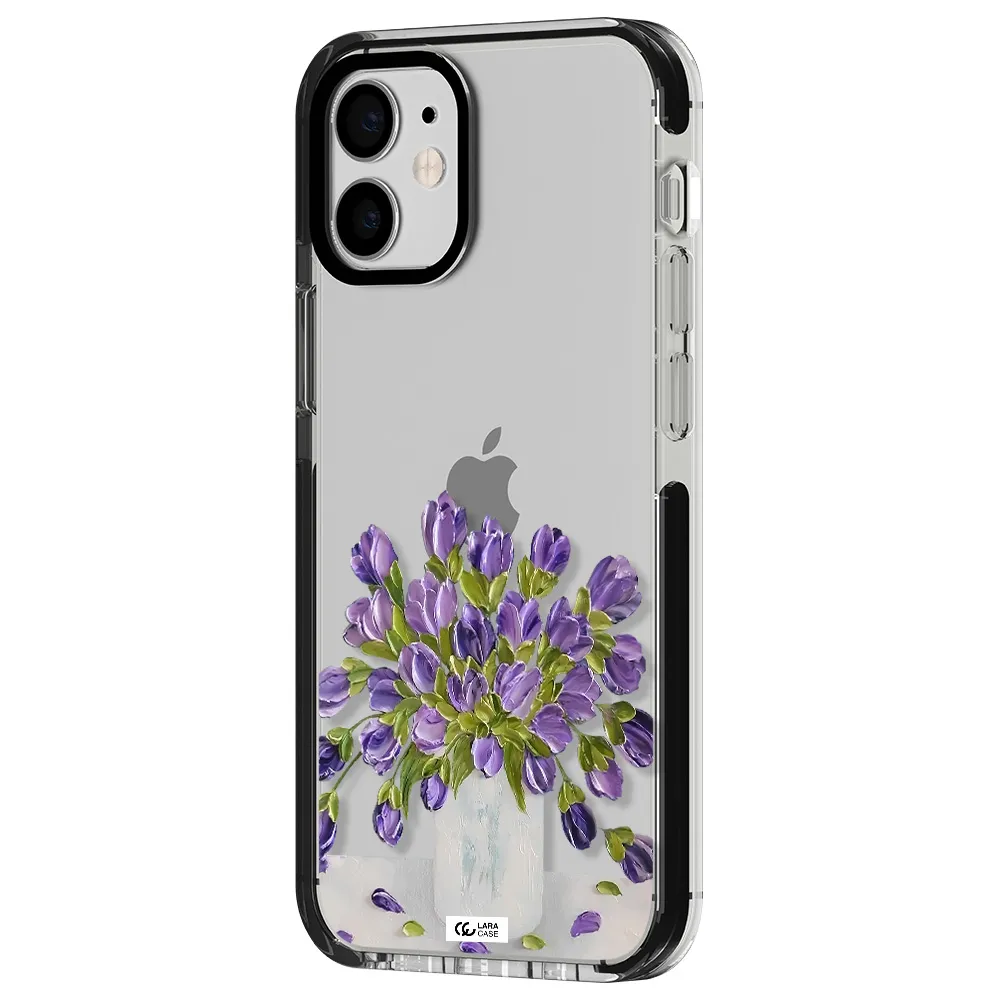 a bunch of purple flowers Apple iPhone 12 mini impact black border Case