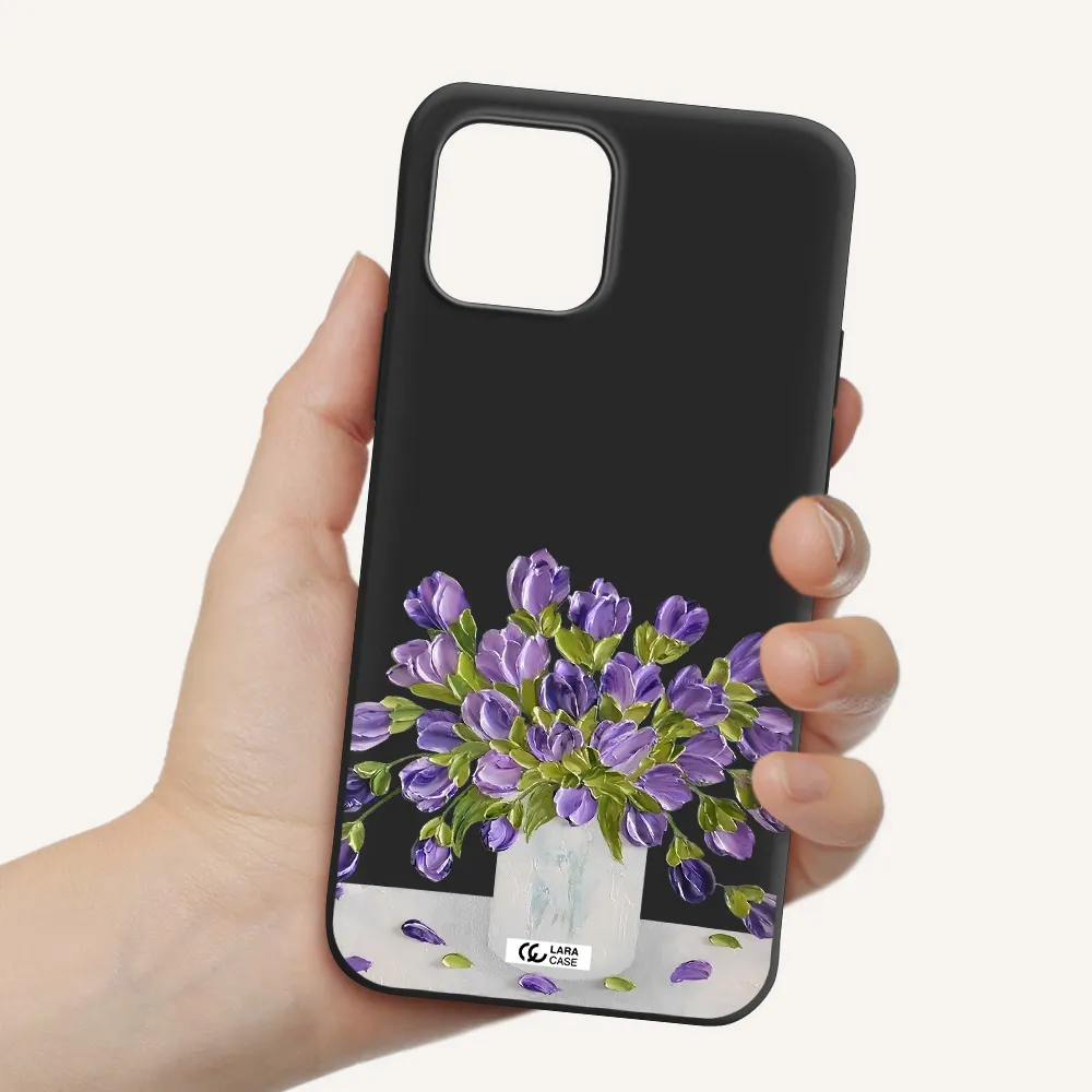 a bunch of purple flowers Apple iPhone 12 mini Silicone black Case