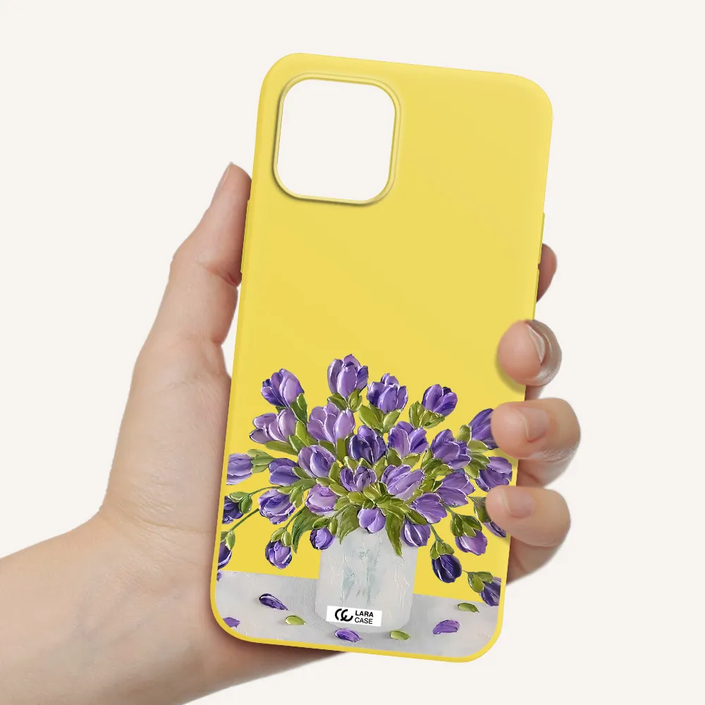 a bunch of purple flowers Apple iPhone 12 mini Silicone canary yellow Case