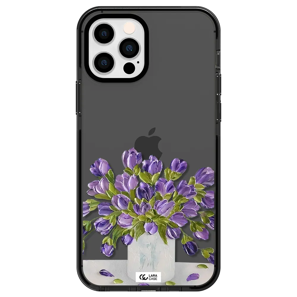 a bunch of purple flowers Apple iPhone 12 pro impact Smoke Black Case