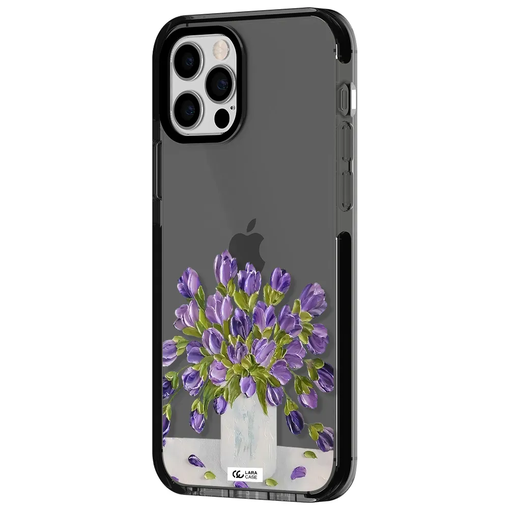 a bunch of purple flowers Apple iPhone 12 pro impact Smoke Black Case