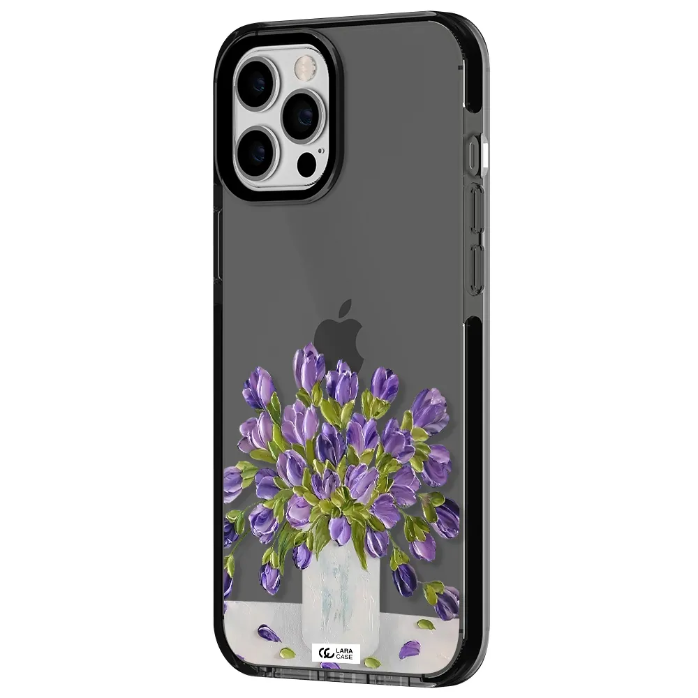 a bunch of purple flowers Apple iPhone 12 pro max impact Smoke Black Case