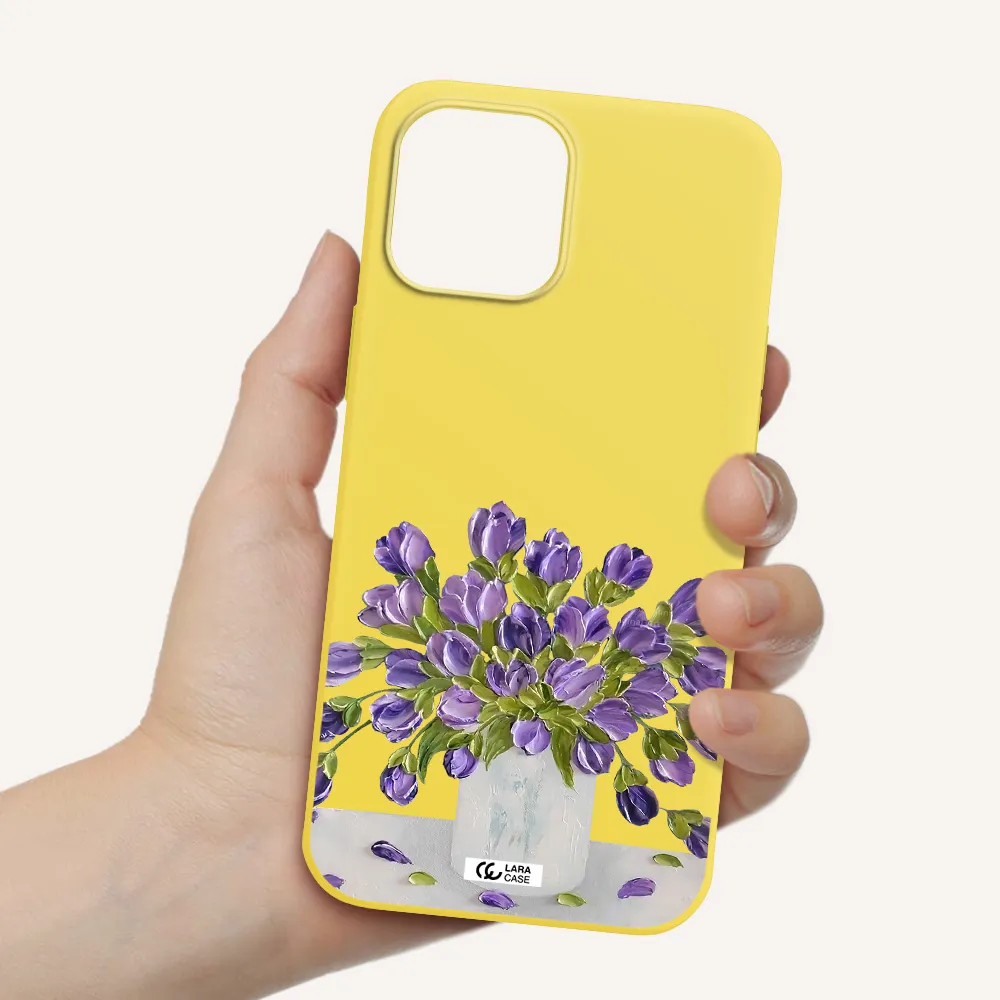 a bunch of purple flowers Apple iPhone 12 pro max Silicone canary yellow Case