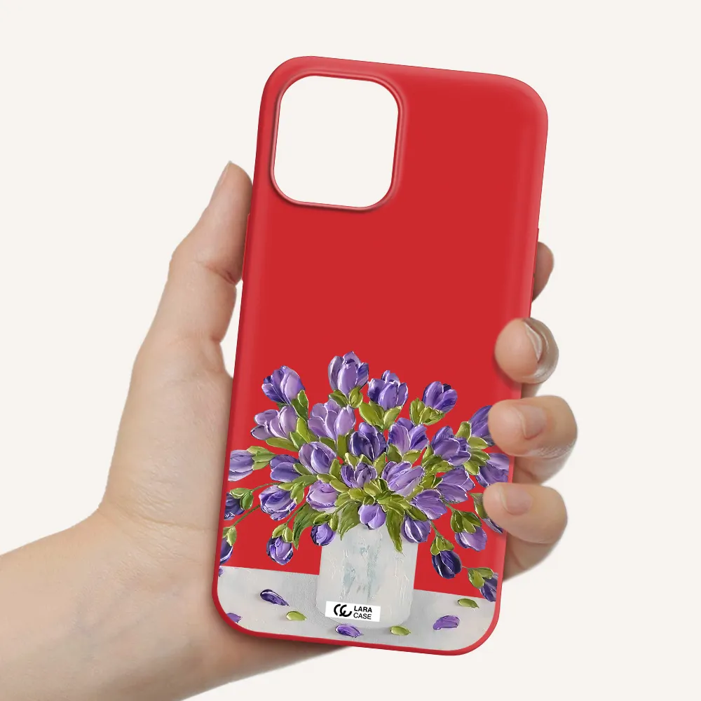 a bunch of purple flowers Apple iPhone 12 pro max Silicone Imperial Red Case