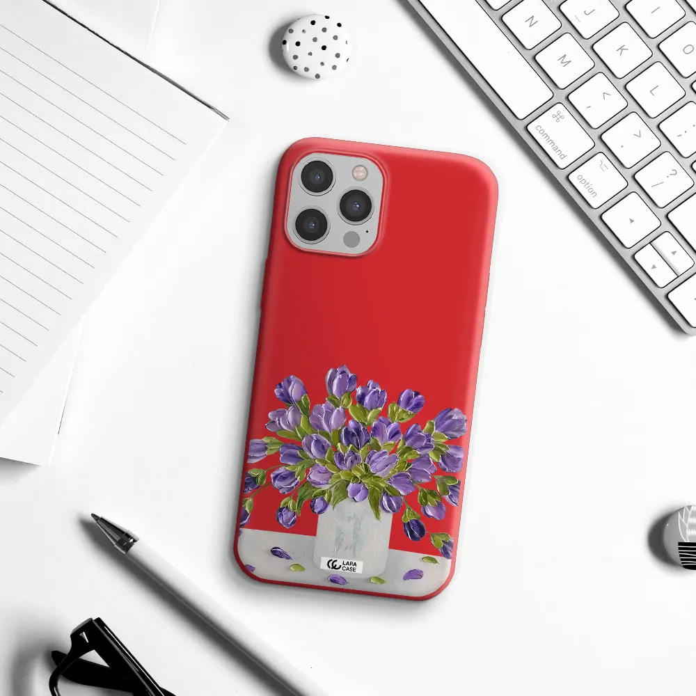 a bunch of purple flowers Apple iPhone 12 pro max Silicone Imperial Red Case