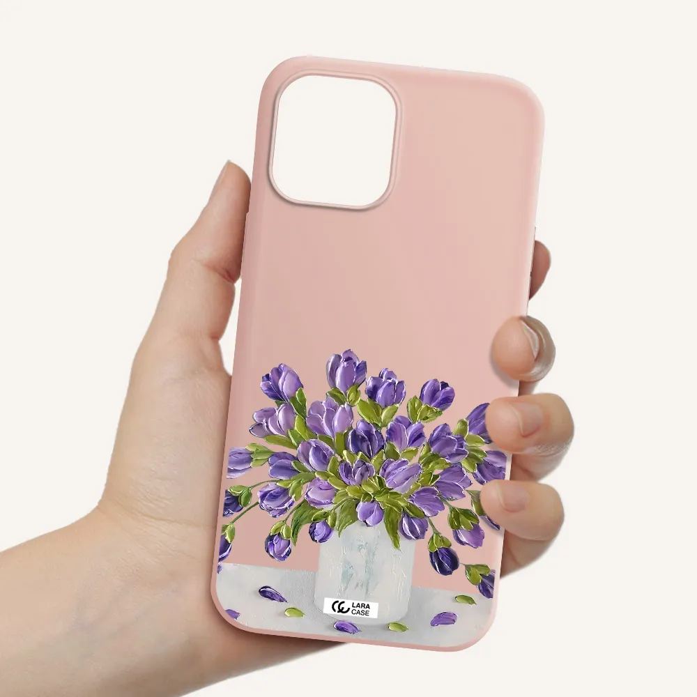a bunch of purple flowers Apple iPhone 12 pro max Silicone pastel pink Case