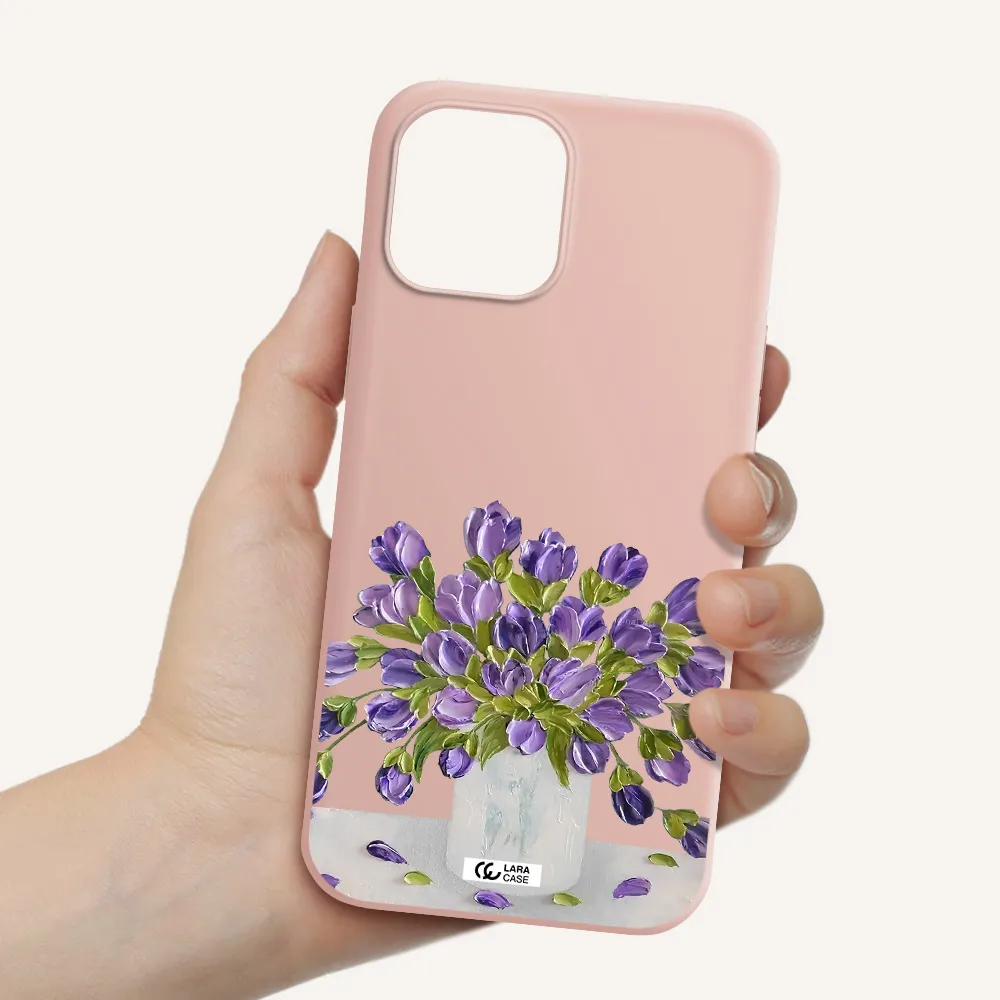 a bunch of purple flowers Apple iPhone 12 pro Silicone pastel pink Case