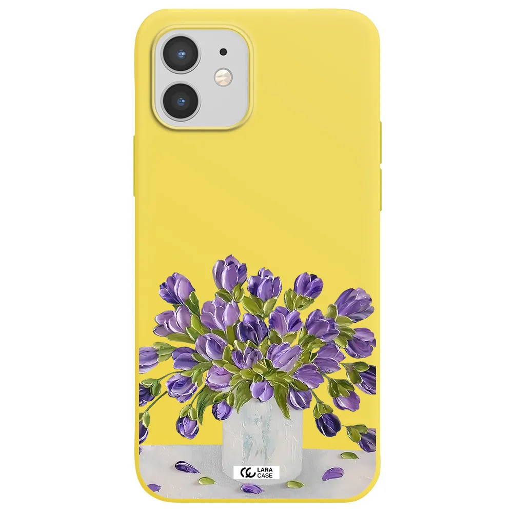 a bunch of purple flowers Apple iPhone 12 Silicone canary yellow Case