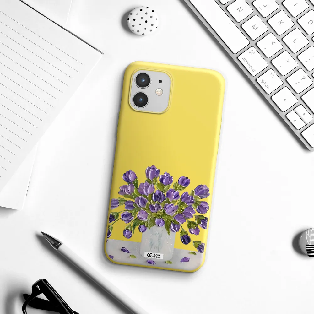 a bunch of purple flowers Apple iPhone 12 Silicone canary yellow Case