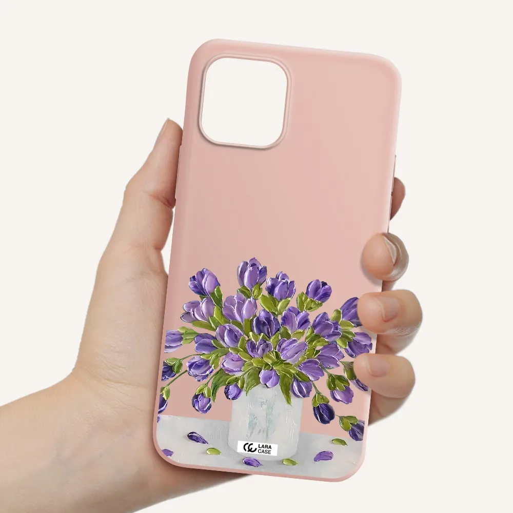 a bunch of purple flowers Apple iPhone 12 Silicone pastel pink Case