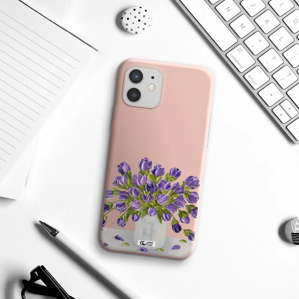 a bunch of purple flowers Apple iPhone 12 Silicone pastel pink Case