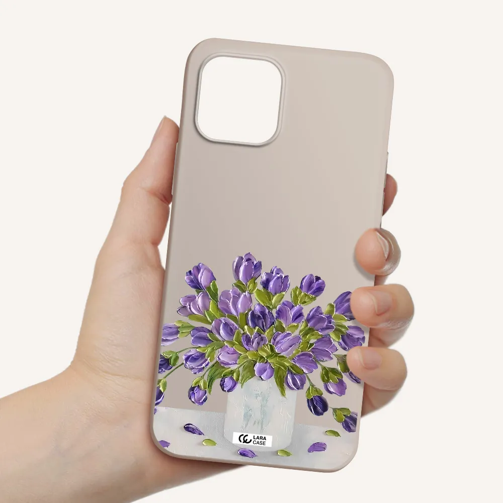 a bunch of purple flowers Apple iPhone 12 Silicone Stone Case