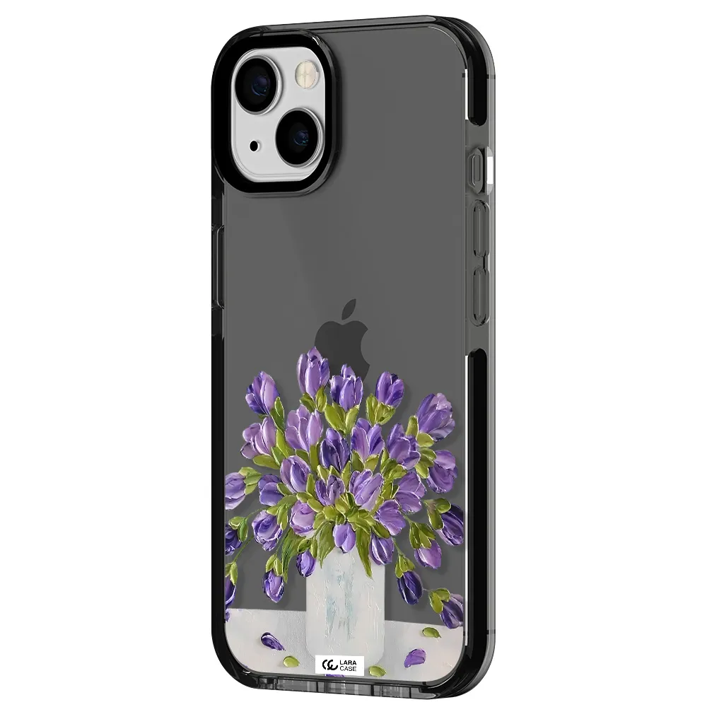 a bunch of purple flowers Apple iPhone 13 impact Smoke Black Case