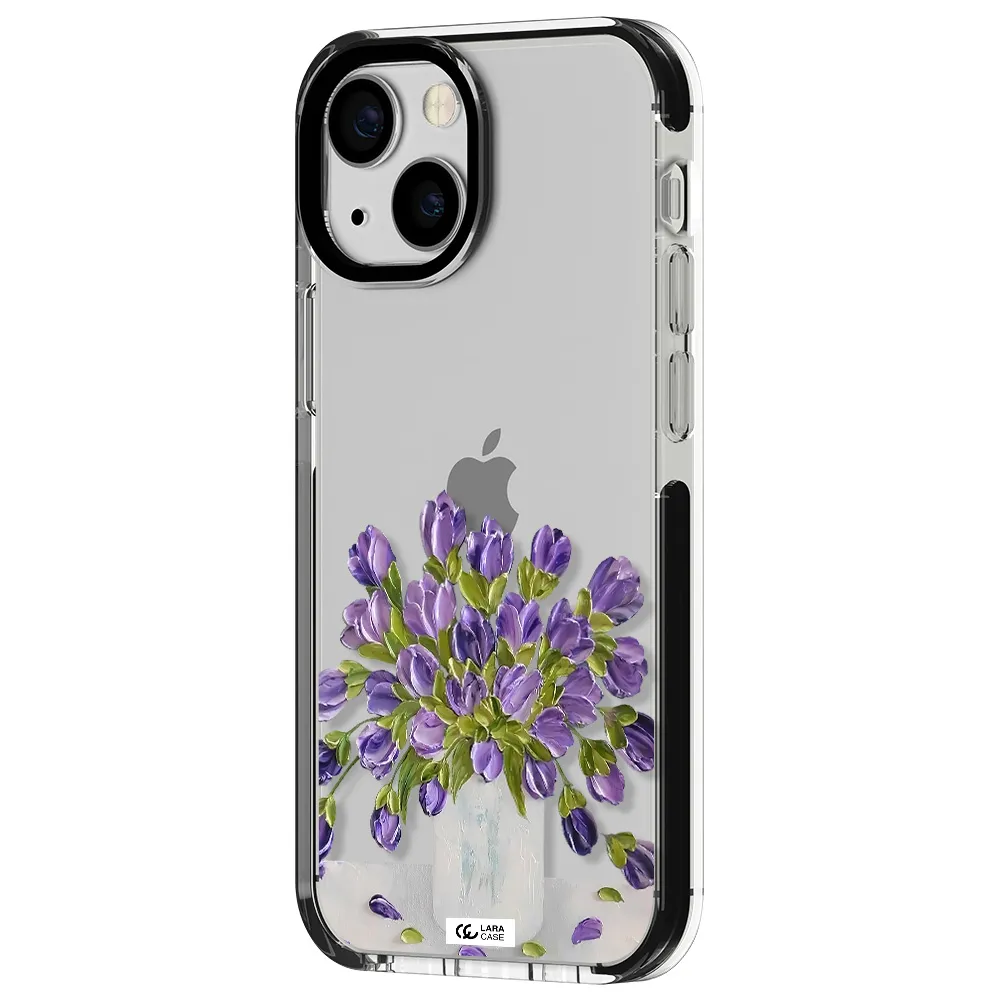 a bunch of purple flowers Apple iPhone 13 mini impact black border Case