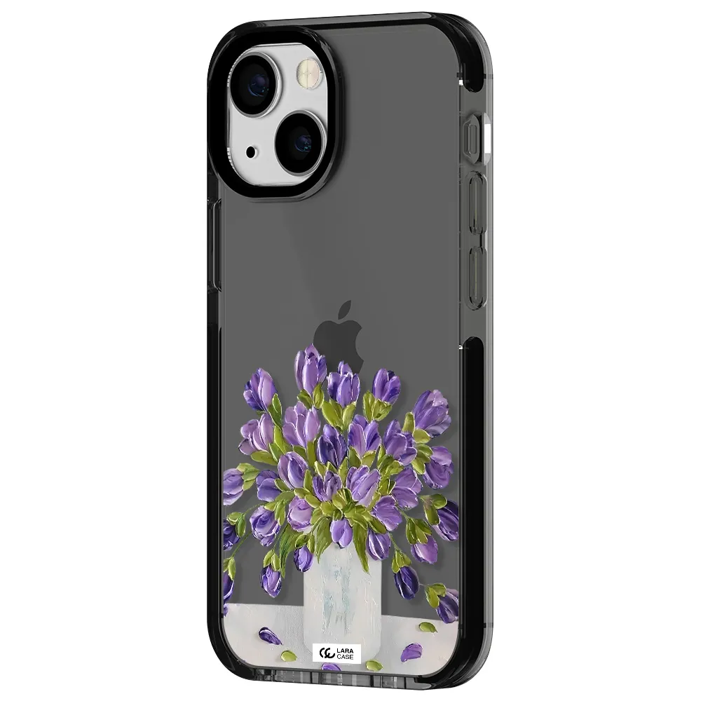 a bunch of purple flowers Apple iPhone 13 mini impact Smoke Black Case