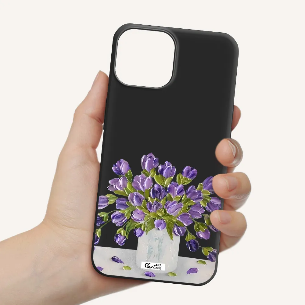 a bunch of purple flowers Apple iPhone 13 mini Silicone black Case