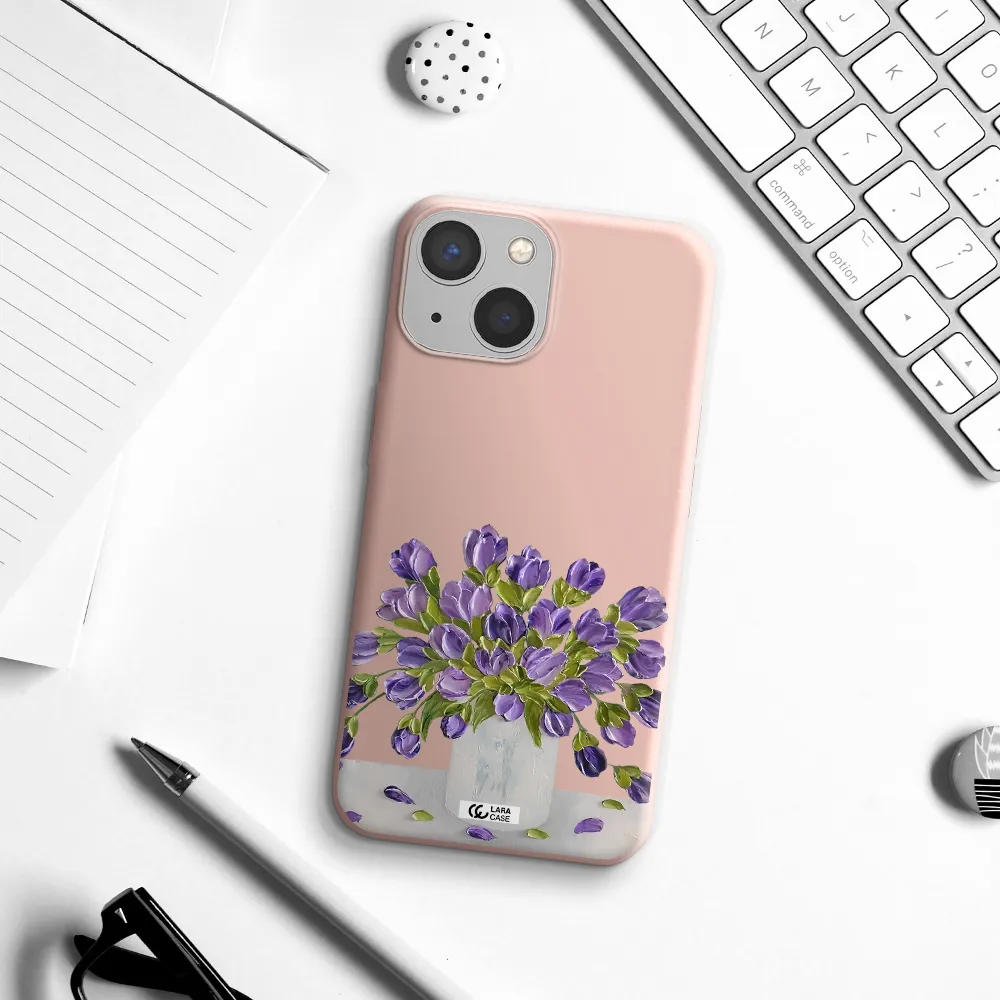 a bunch of purple flowers Apple iPhone 13 mini Silicone pastel pink Case