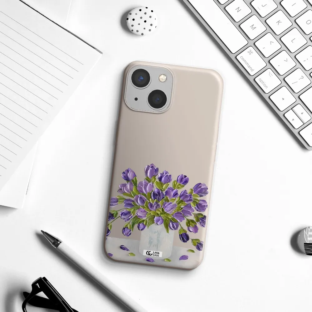 a bunch of purple flowers Apple iPhone 13 mini Silicone Stone Case