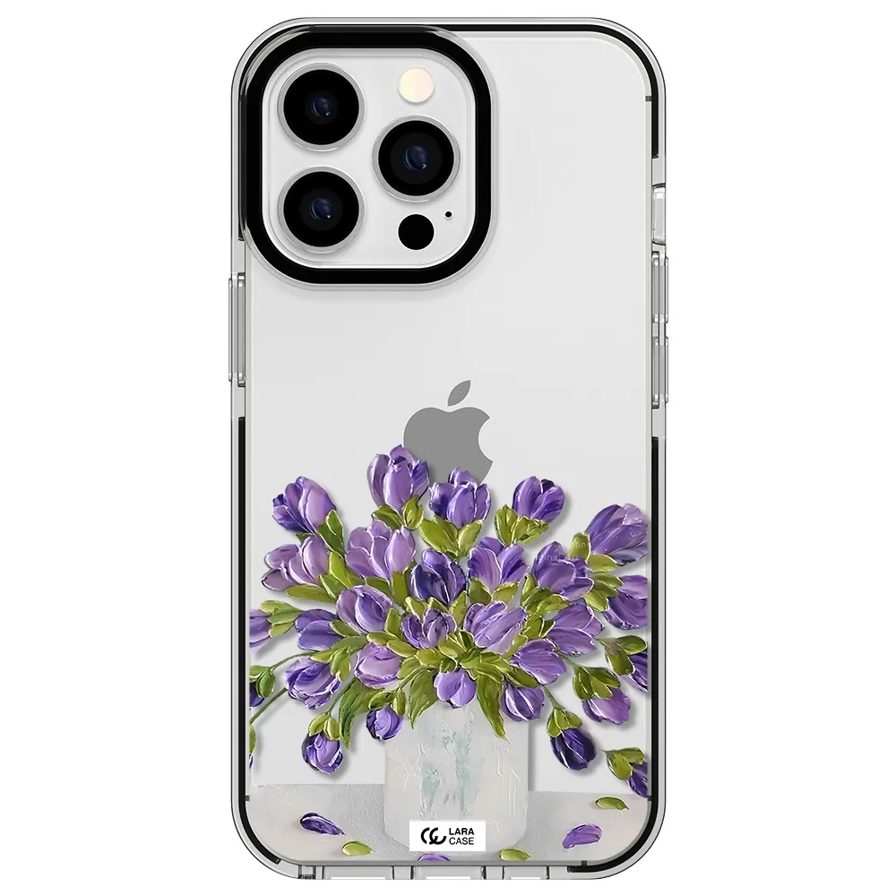 a bunch of purple flowers Apple iPhone 13 Pro impact black border Case