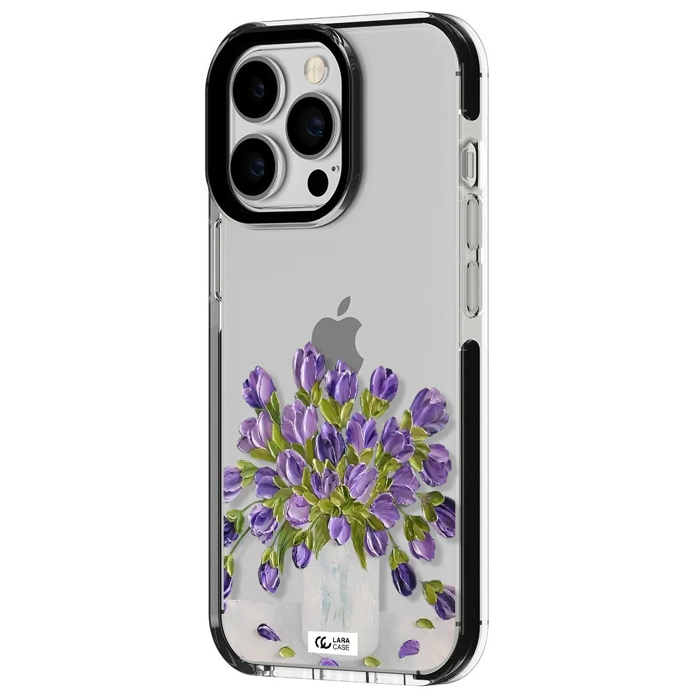 a bunch of purple flowers Apple iPhone 13 Pro impact black border Case
