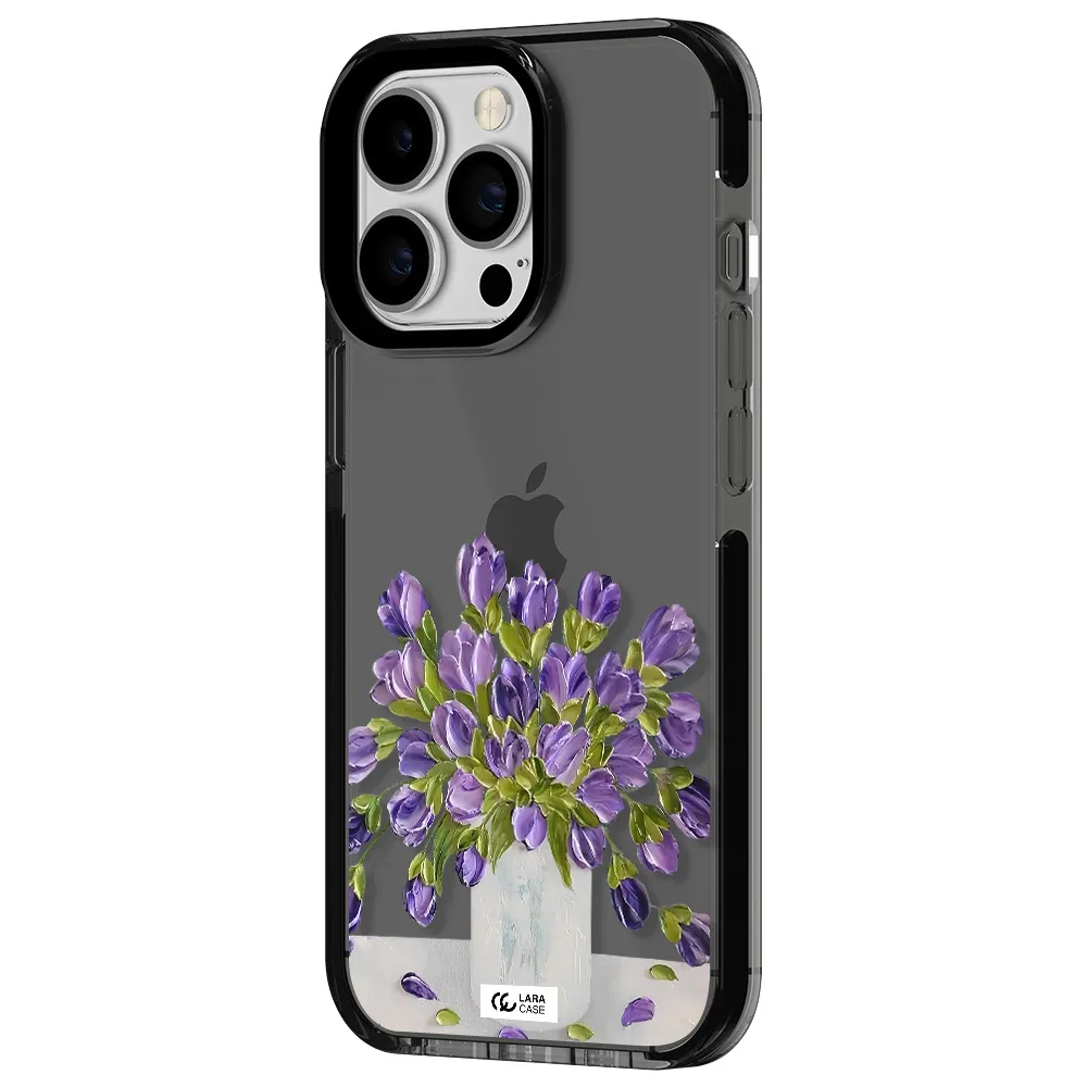 a bunch of purple flowers Apple iPhone 13 Pro impact Smoke Black Case