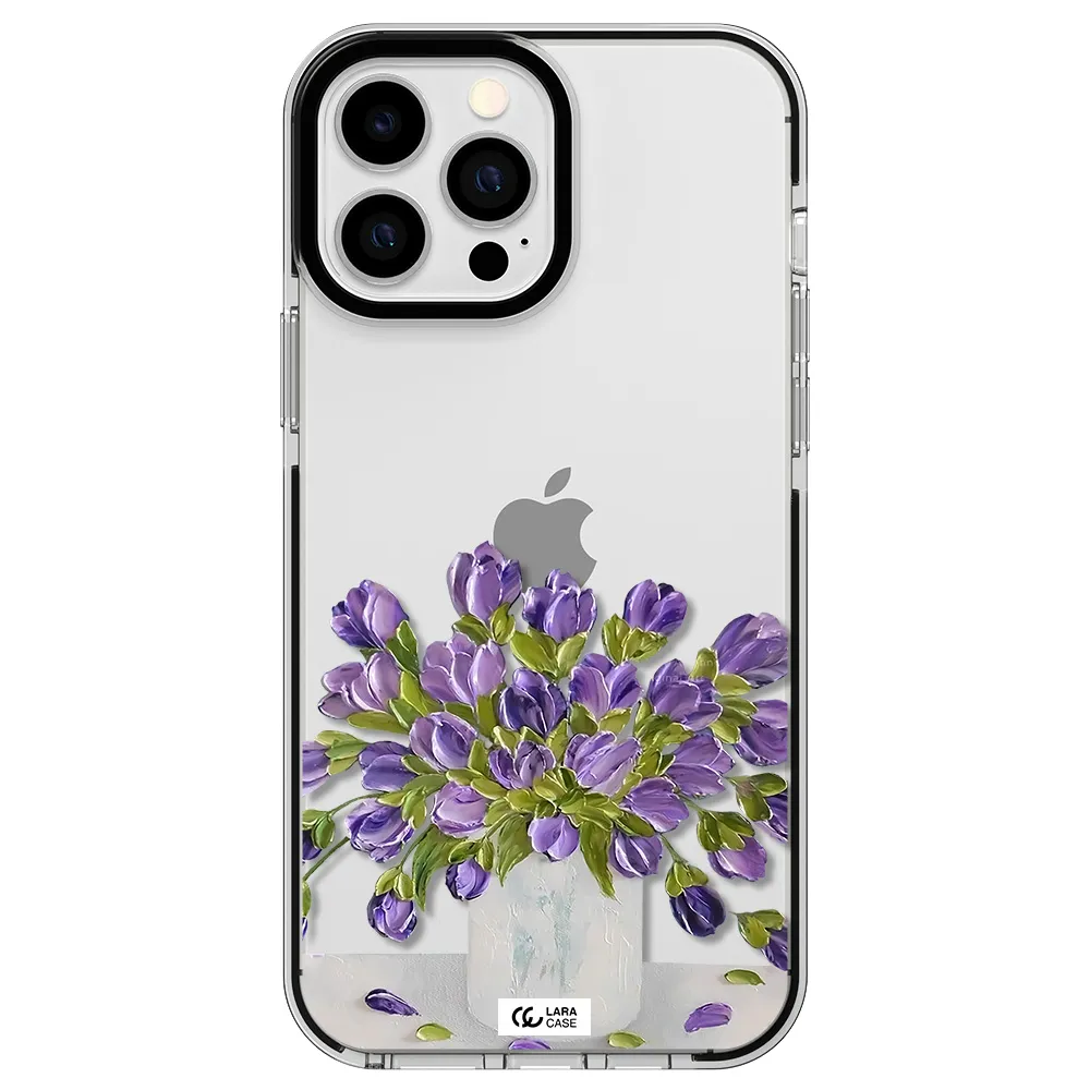 a bunch of purple flowers Apple iPhone 13 Pro Max impact black border Case