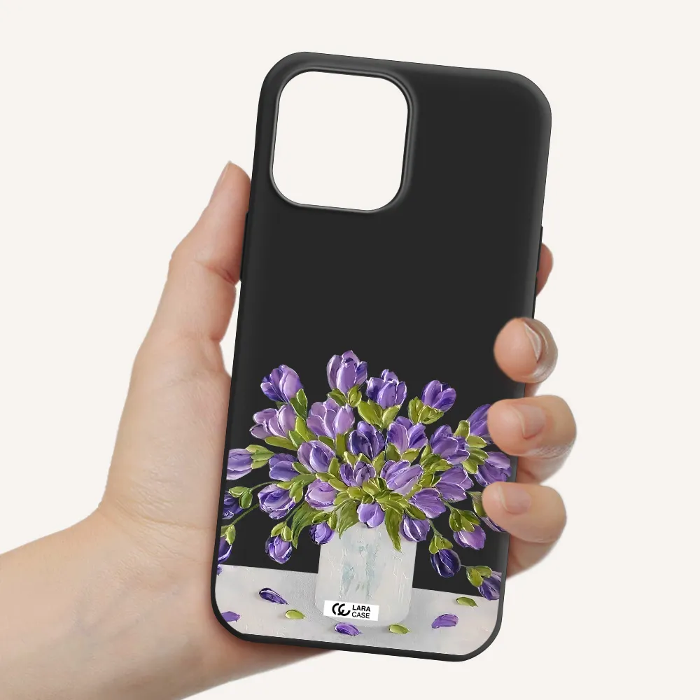 a bunch of purple flowers Apple iPhone 13 Pro Max Silicone black Case