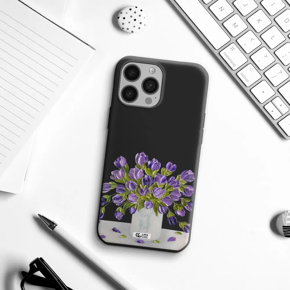 a bunch of purple flowers Apple iPhone 13 Pro Max Silicone black Case