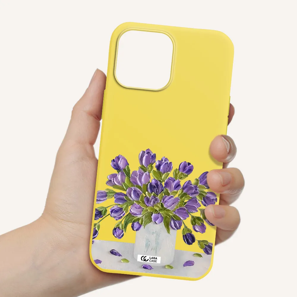 a bunch of purple flowers Apple iPhone 13 Pro Max Silicone canary yellow Case