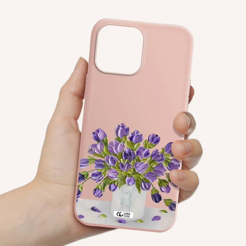 a bunch of purple flowers Apple iPhone 13 Pro Max Silicone pastel pink Case