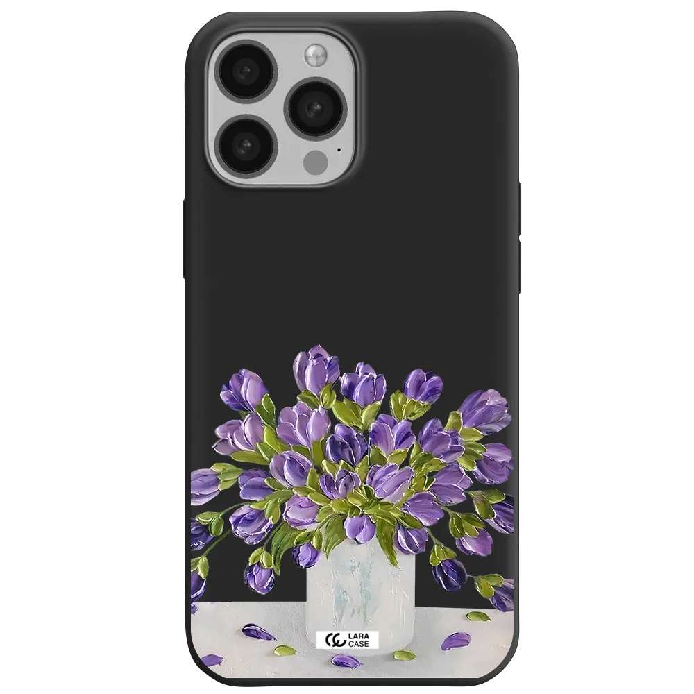 a bunch of purple flowers Apple iPhone 13 Pro Silicone black Case