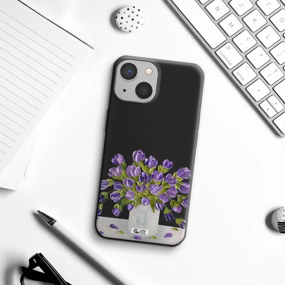 a bunch of purple flowers Apple iPhone 13 Silicone black Case