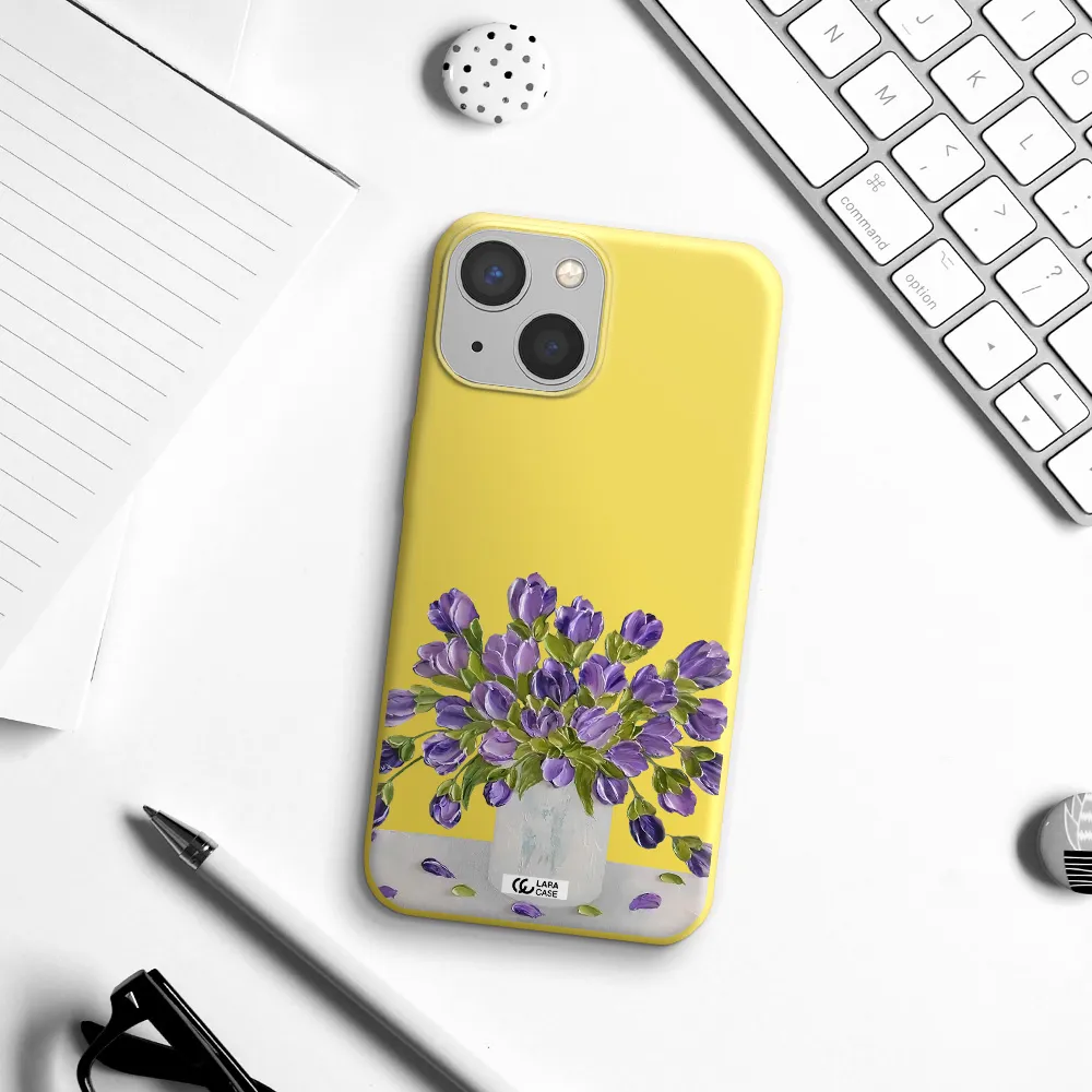 a bunch of purple flowers Apple iPhone 13 Silicone canary yellow Case