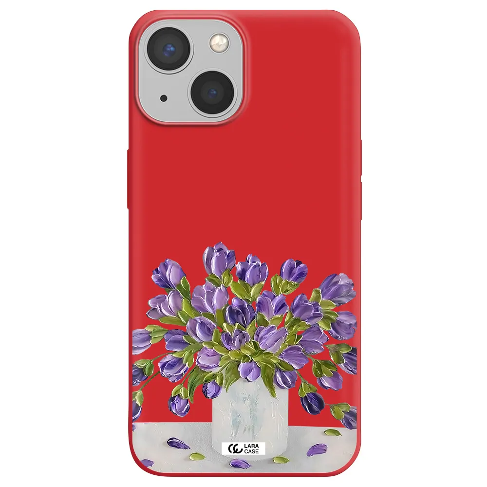 a bunch of purple flowers Apple iPhone 13 Silicone Imperial Red Case