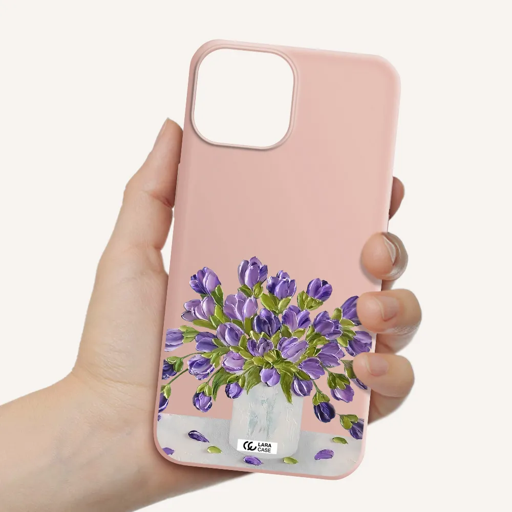 a bunch of purple flowers Apple iPhone 13 Silicone pastel pink Case