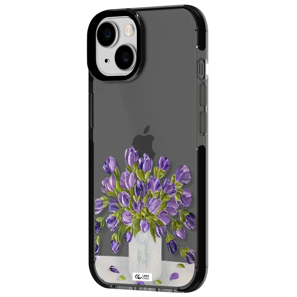 a bunch of purple flowers Apple iPhone 14 impact Smoke Black Case