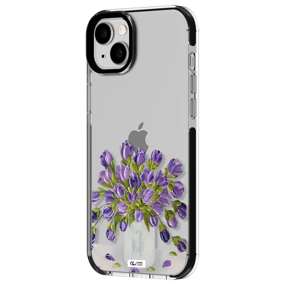 a bunch of purple flowers Apple iPhone 14 plus impact black border Case